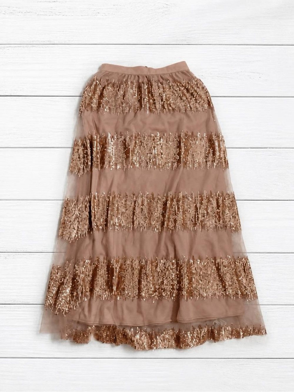 Anthropologie Rose Gold Sequin Maxi Skirt